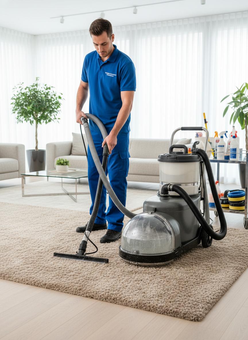 Professional cleaner with carpet cleaning machine